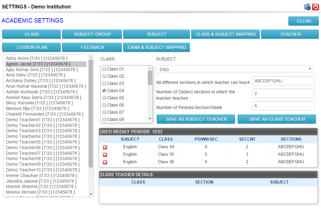 Academic Settings Interface