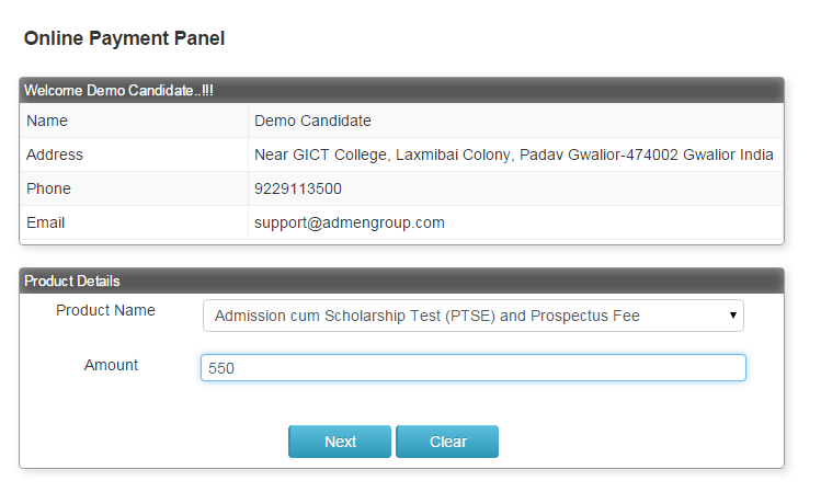 Screenshot of Online Payment Panel Fee Management