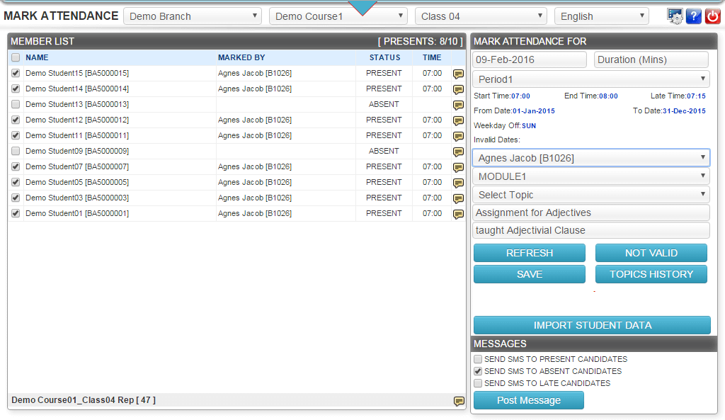 Screenshot of Attendance Management Software