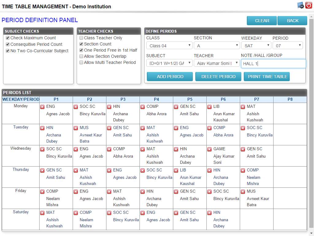 Time Table Management Software