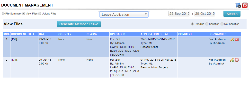 Screenshot of Different Documents Uploaded Under that Category