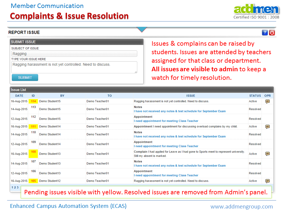 Screenshot of Complaints and issue Resolution