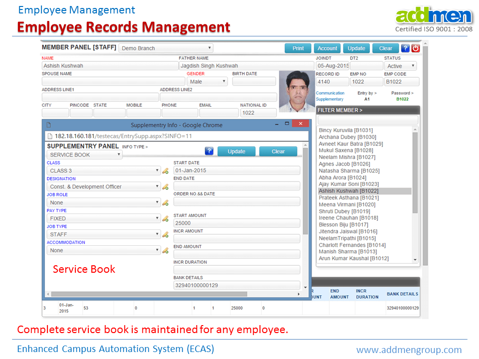 Screenshot of Employee Records Management Software
