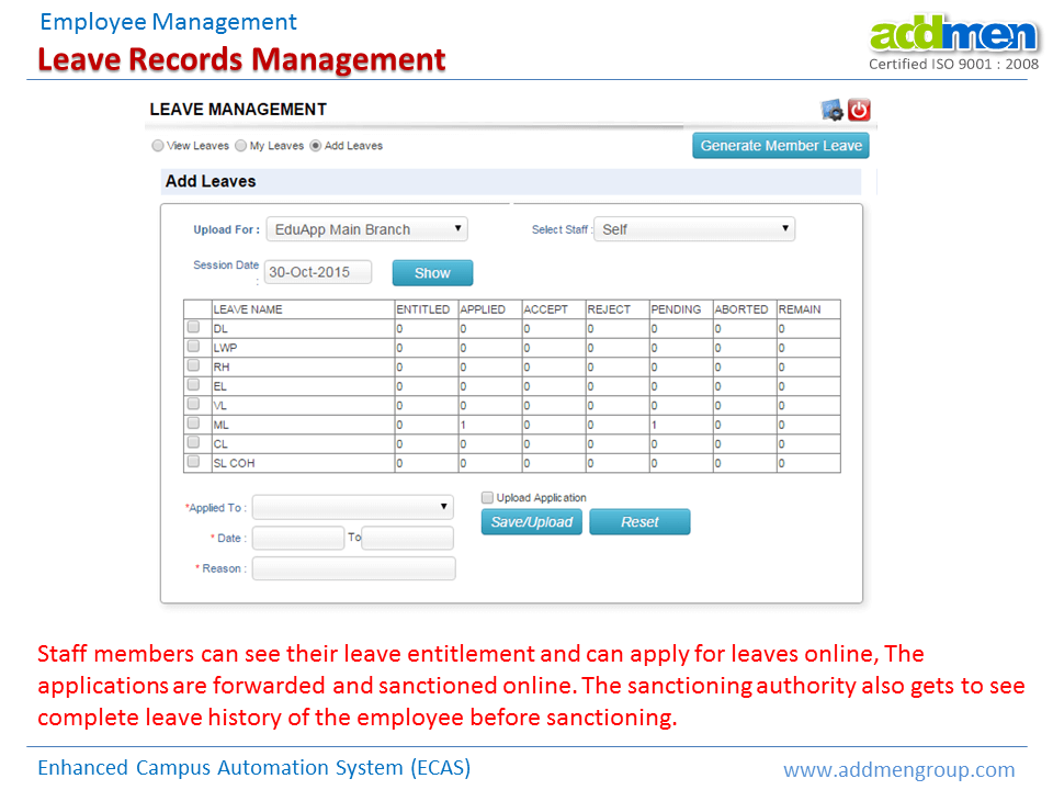 Screenshot of Leave Records Management Software