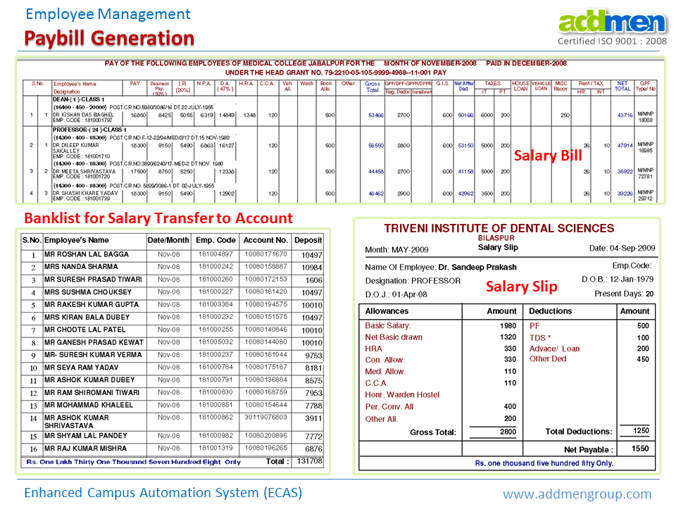 Screenshot of Salary Bill Generation in ECAS
