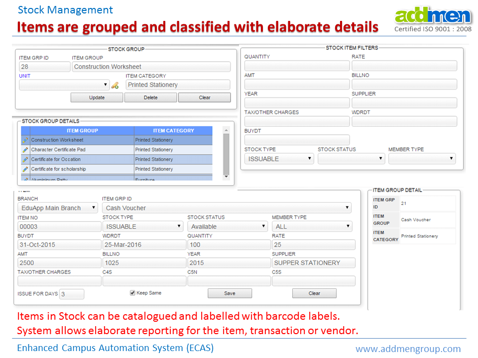 Screenshot of Stock & Inventory Management Software Interface