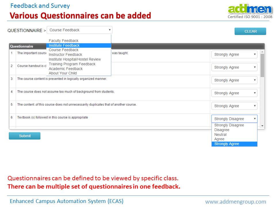 Screenshot of Various Questionnaires Feedback & Survey