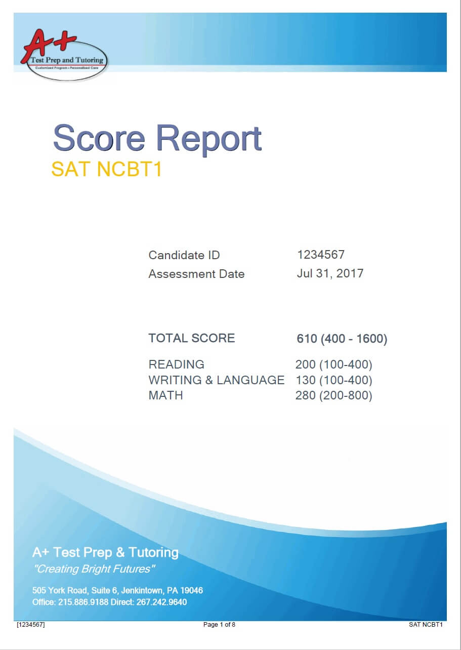 Screenshot of SAT-ACT-PSAT Assessment Report