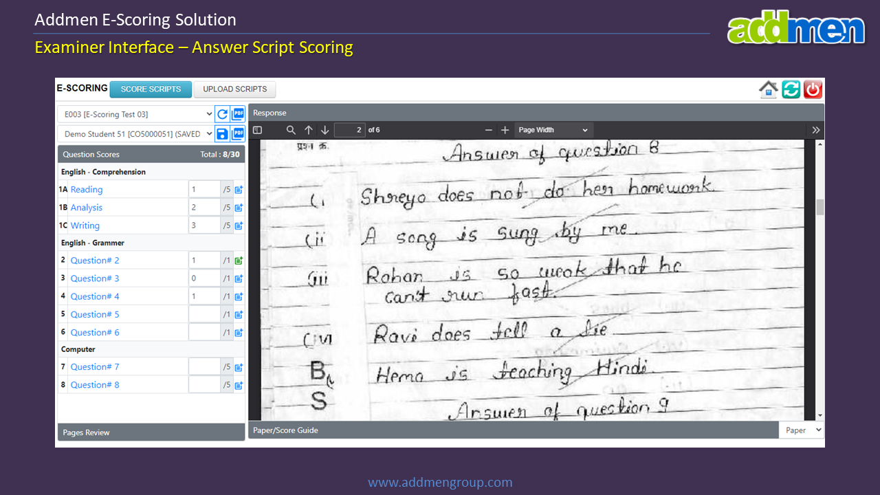 E-Scoring Teacher Interface
