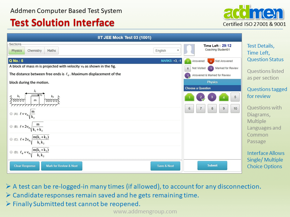 Screenshot of the Questions Interface for Online Tests