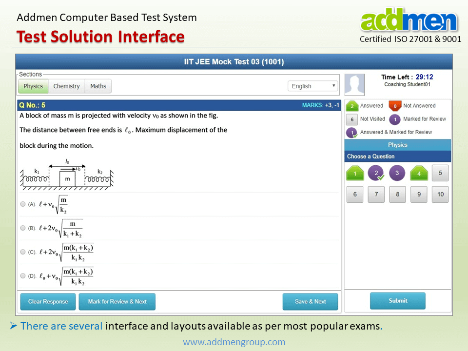 Screenshot of the Questions Interface for Online Tests 2