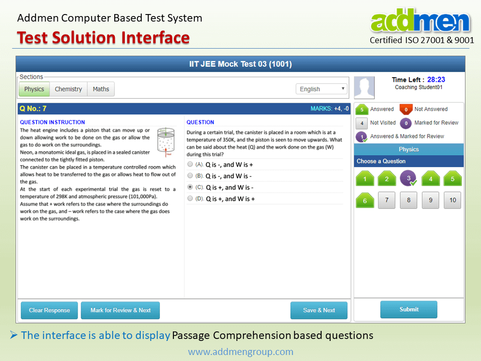 Screenshot of Passage Comprehension Based Type Questions Interface for Online Tests