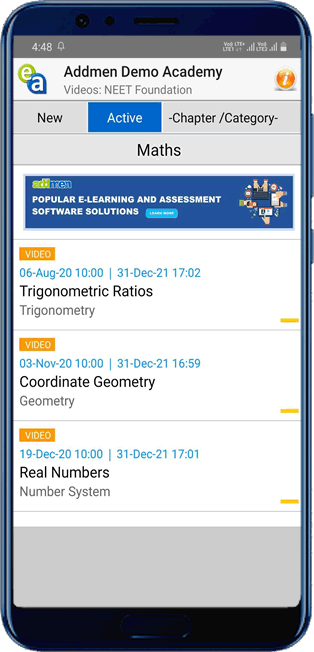 Screenshot of Video Section with Advertisement in Addmen Android APP