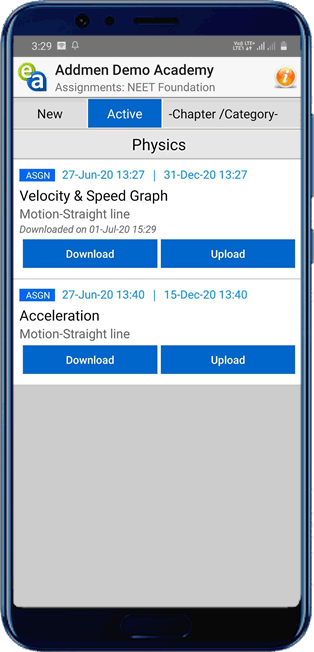 Screenshot of Homework and Assignments in Android APP