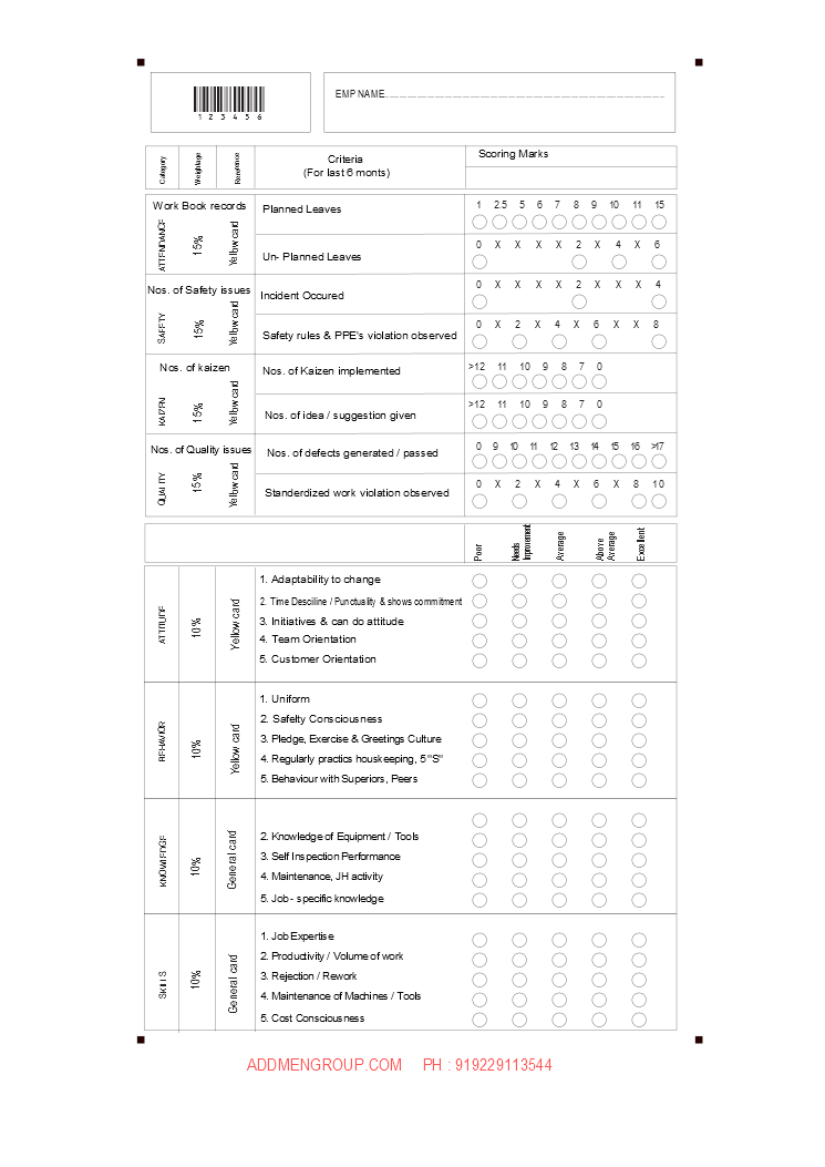 OMR Attendance Sheet Formats