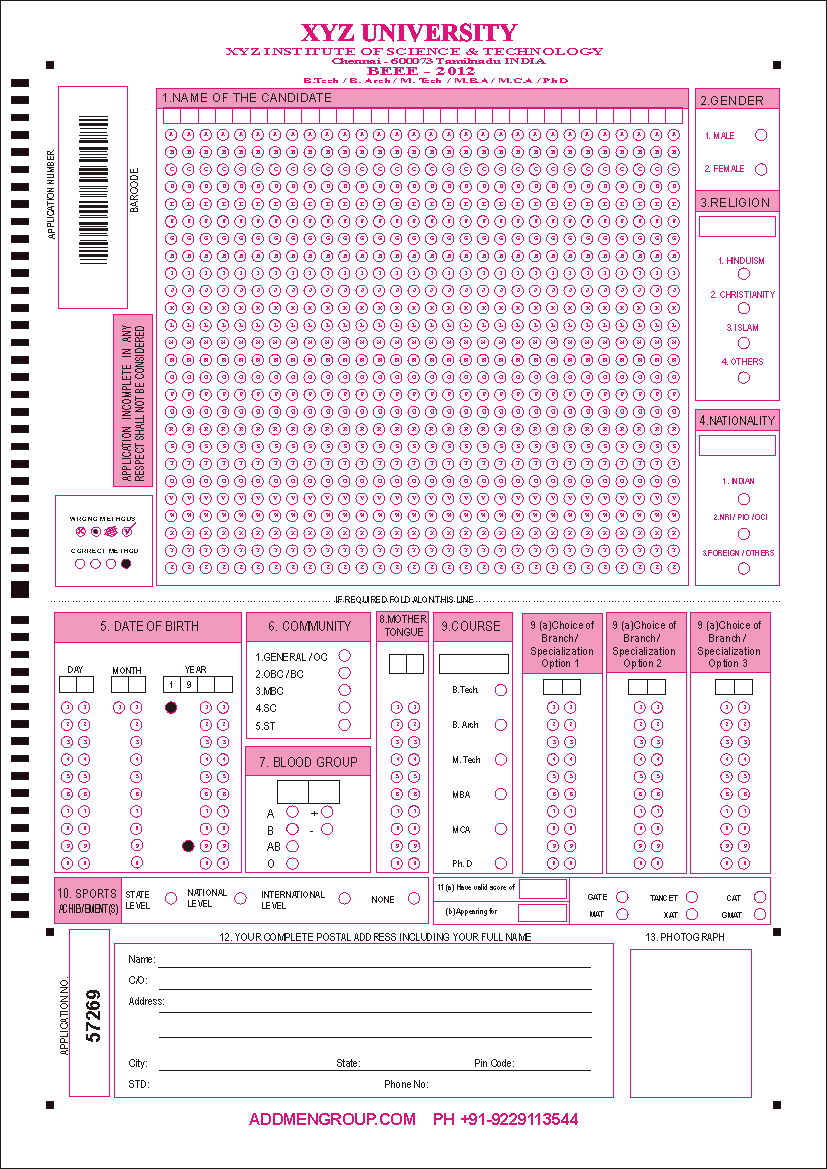 Application Form sample University