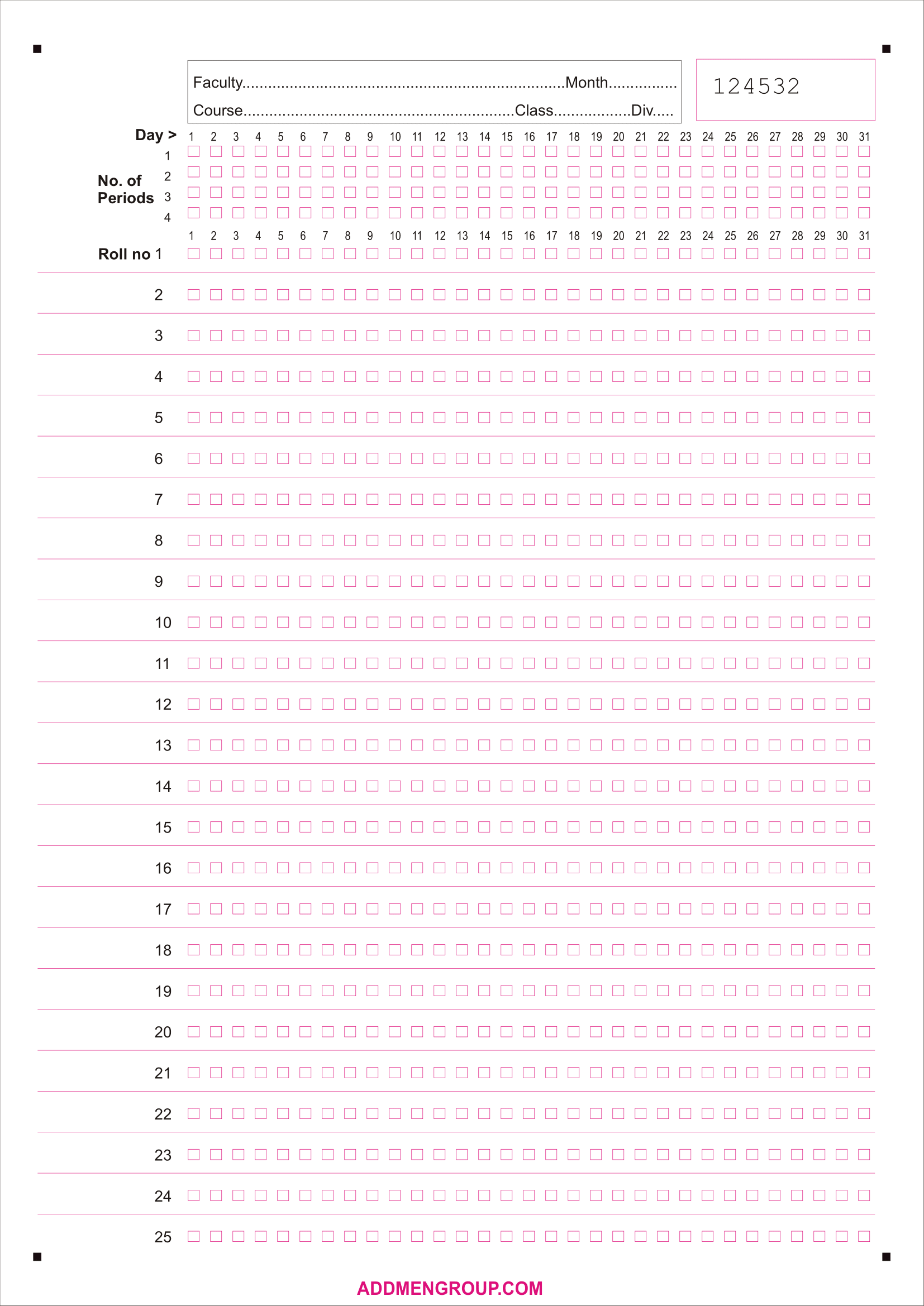 School OMR Attendance Sheet
