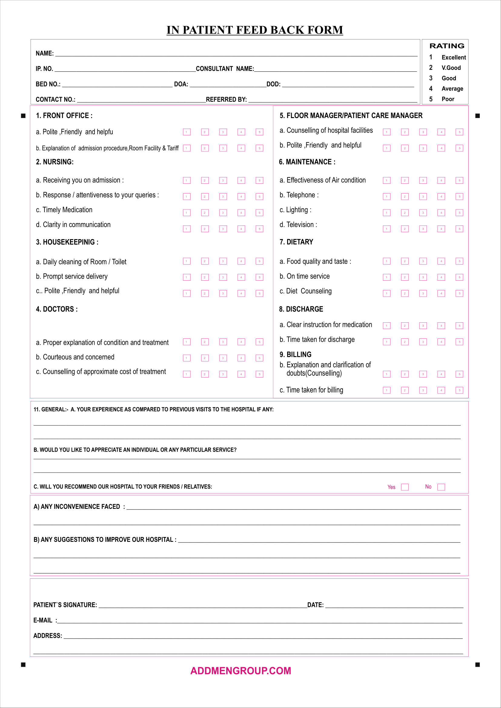OMR Feedback Form Hospital