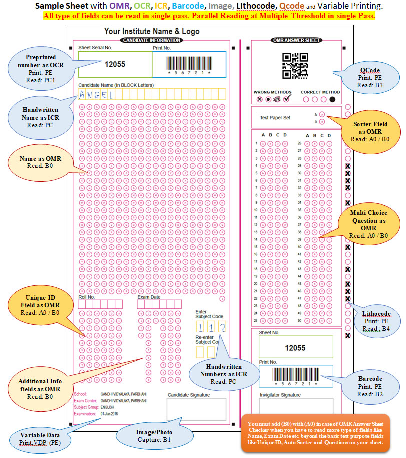 Printing of Barcode and Serial No. on OMR Sheet