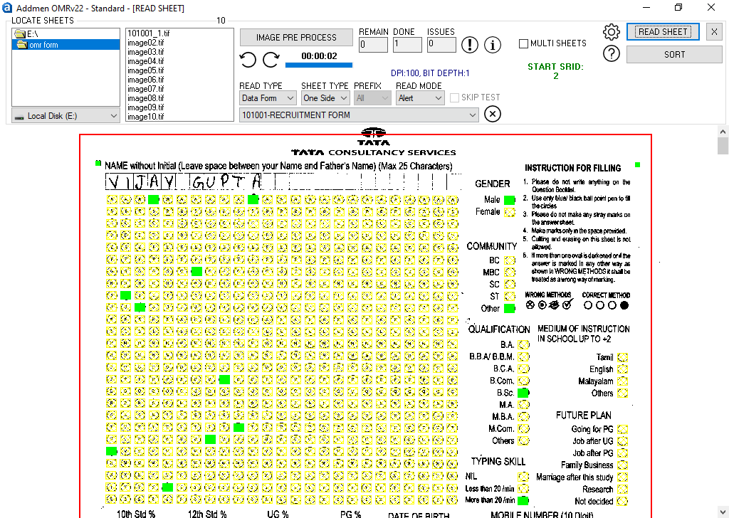 OMR Form Reader Software