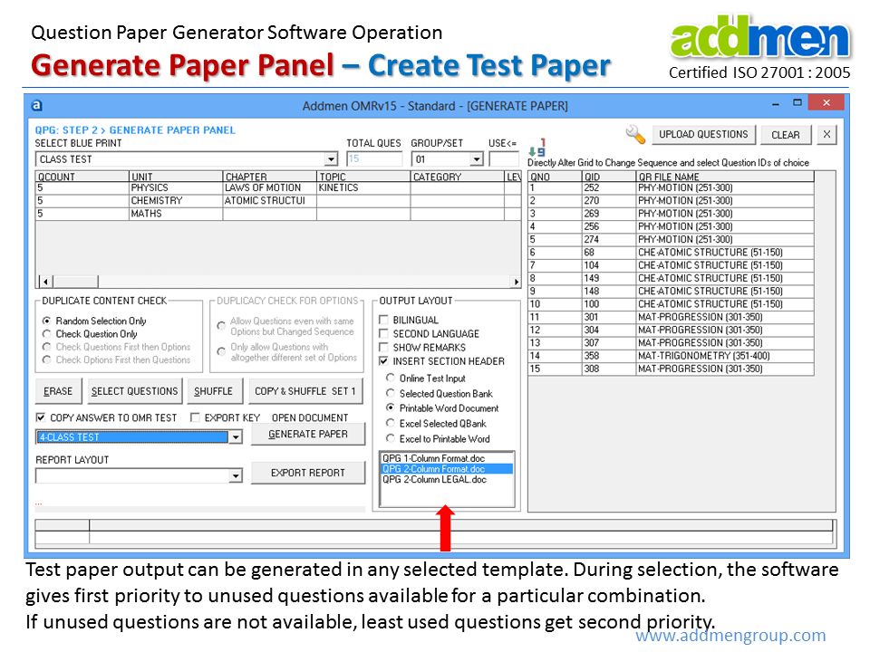 MCQ Test Paper Maker Software and Question Analysis Features